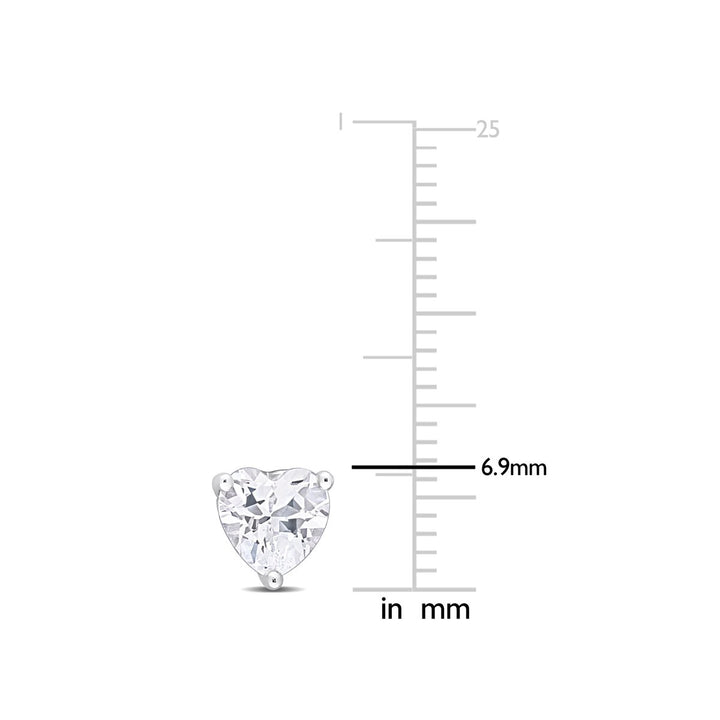 1.80 Carat (ctw) Lab-Created White Sapphire Heart Solitaire Earrings in Sterling Silver (8mm) Image 3