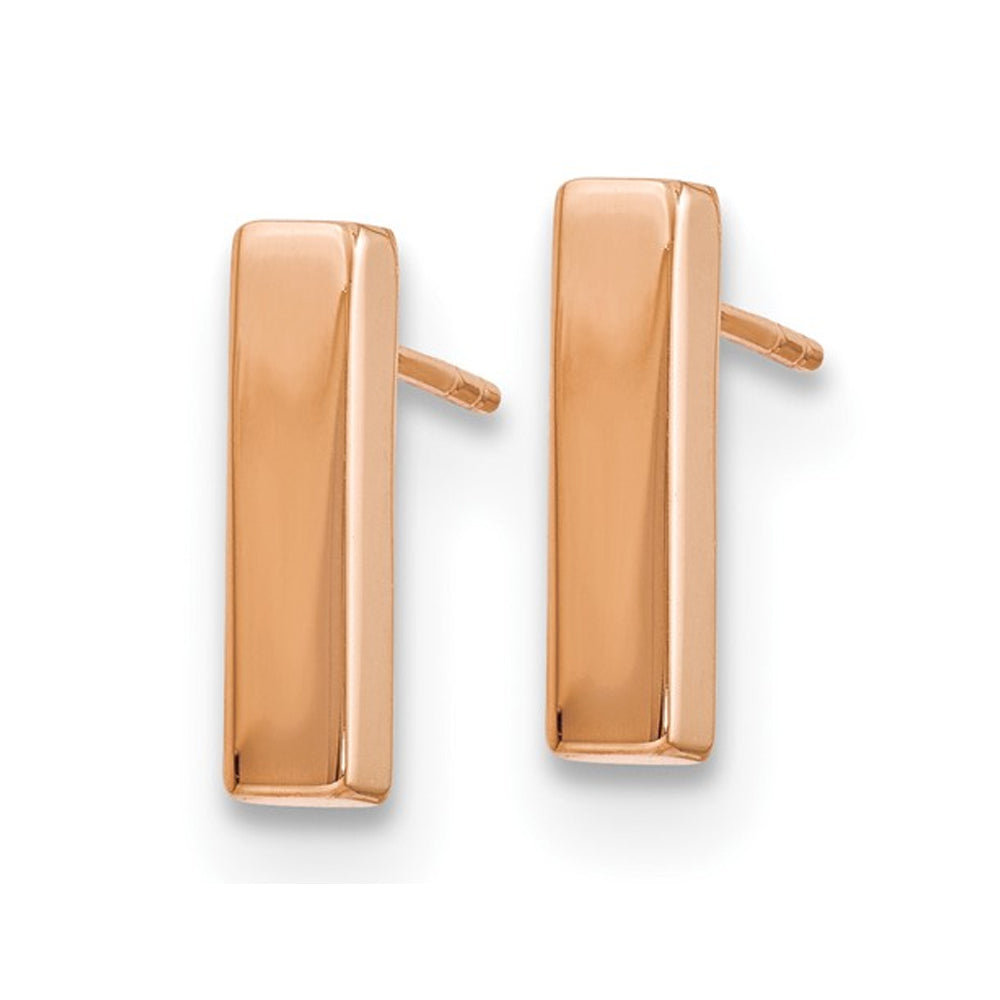 14K Rose Pink Gold Bar Stick Post Earrings Image 4