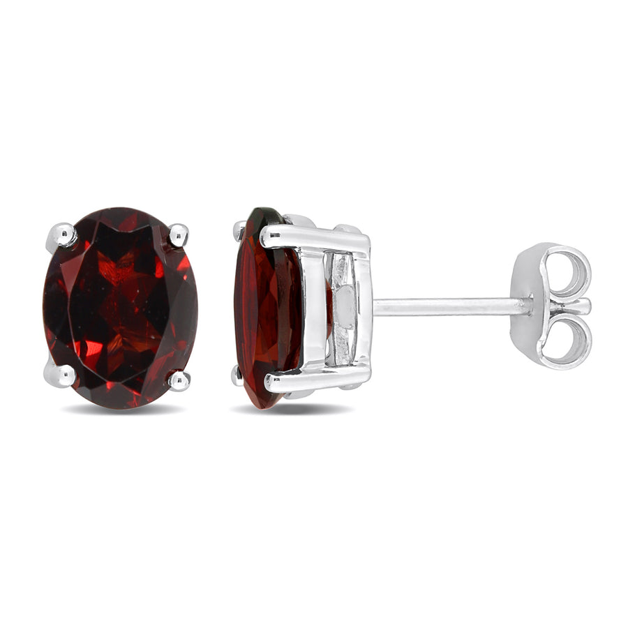 4.40 Carat (ctw) Garnet Oval Stud Earrings in Sterling Silver Image 1