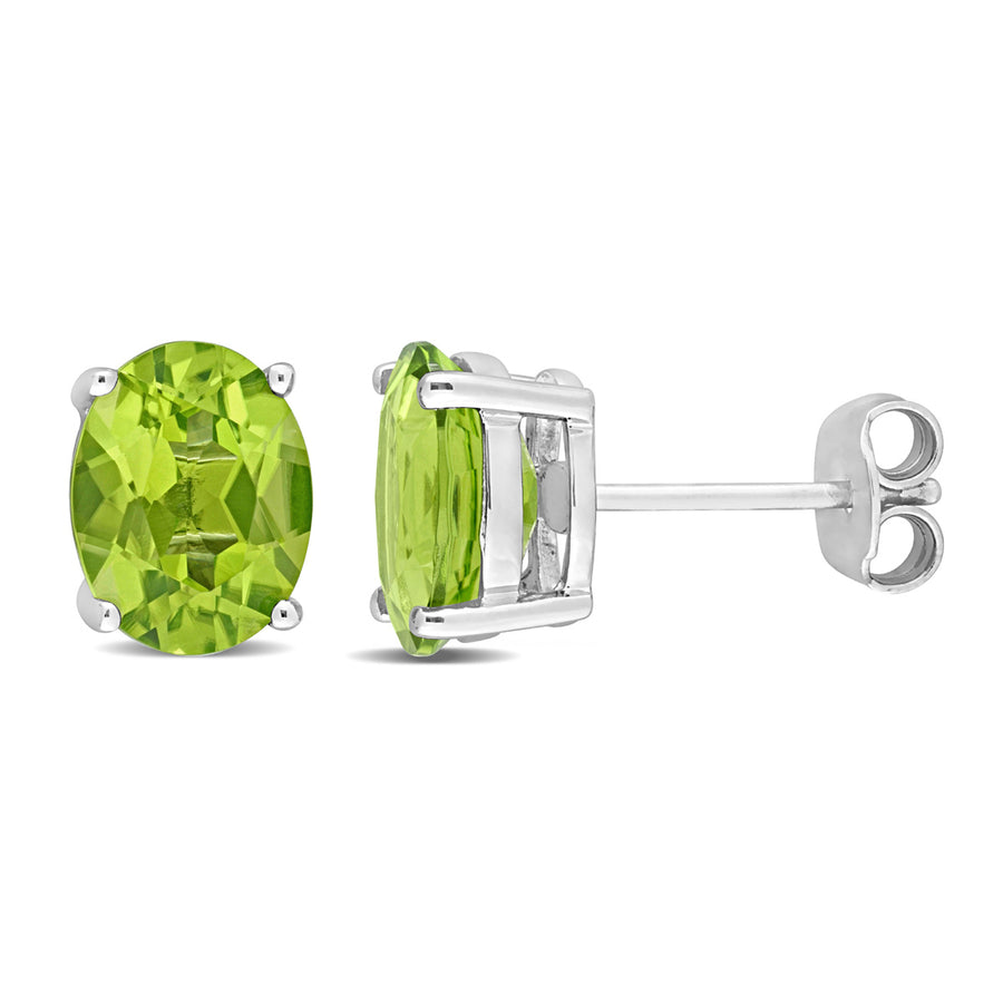 3.80 Carat (ctw) Peridot Oval Stud Earrings in Sterling Silver Image 1