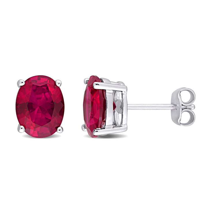 5.90 Carat (ctw) Lab-Created Ruby Oval Stud Earrings in Sterling Silver Image 1