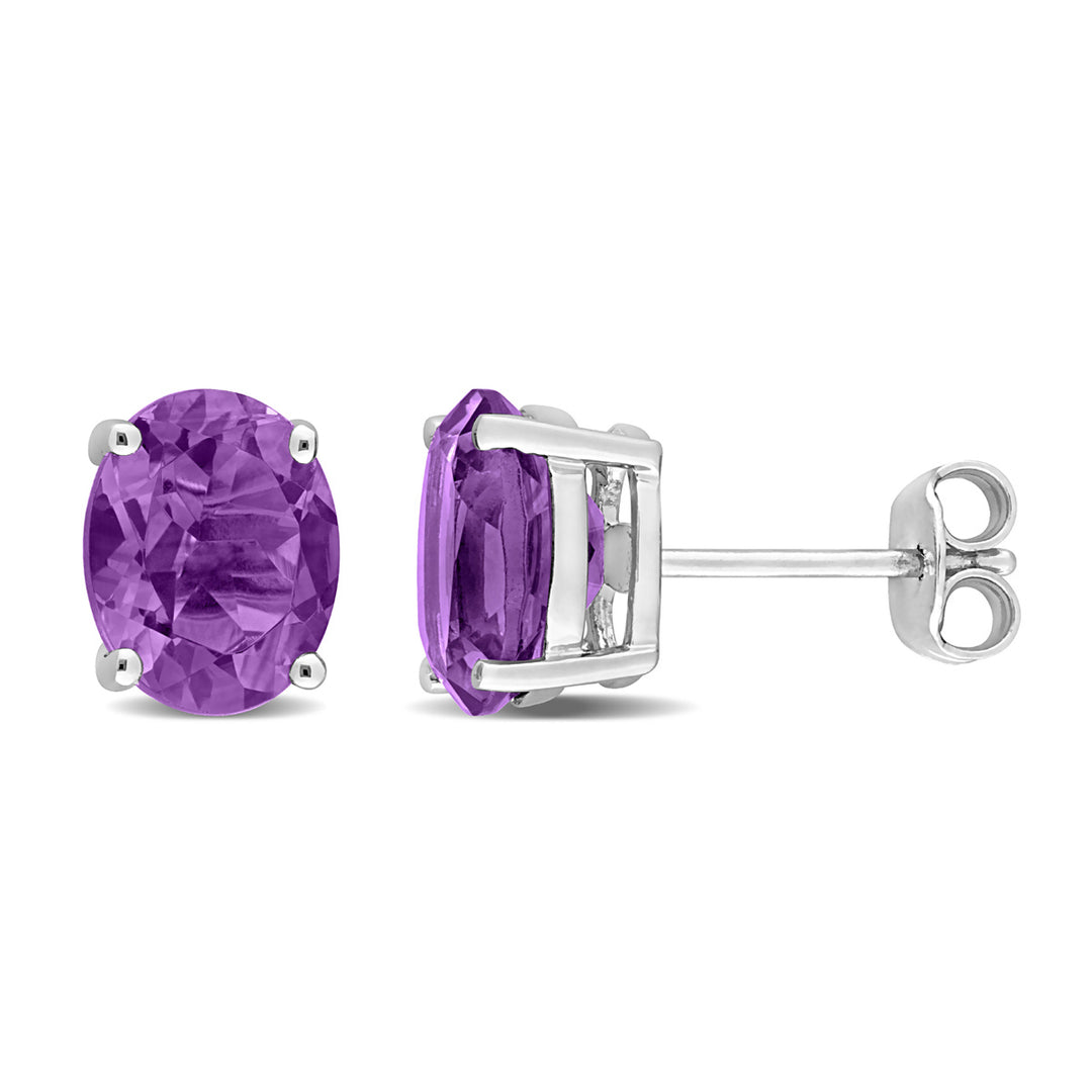 4.00 Carat (ctw) Amethyst Oval Stud Earrings in Sterling Silver Image 1