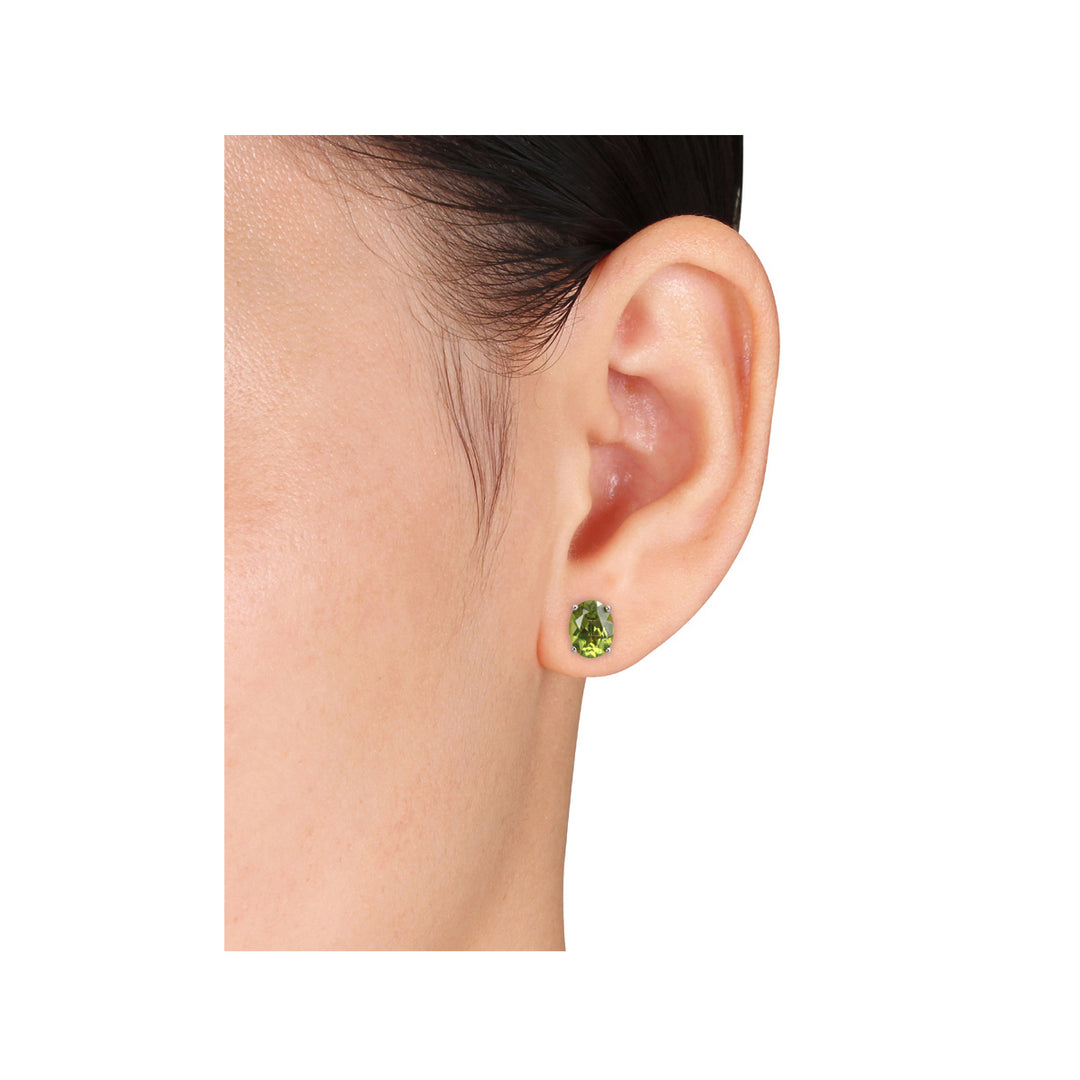 3.80 Carat (ctw) Peridot Oval Stud Earrings in Sterling Silver Image 4