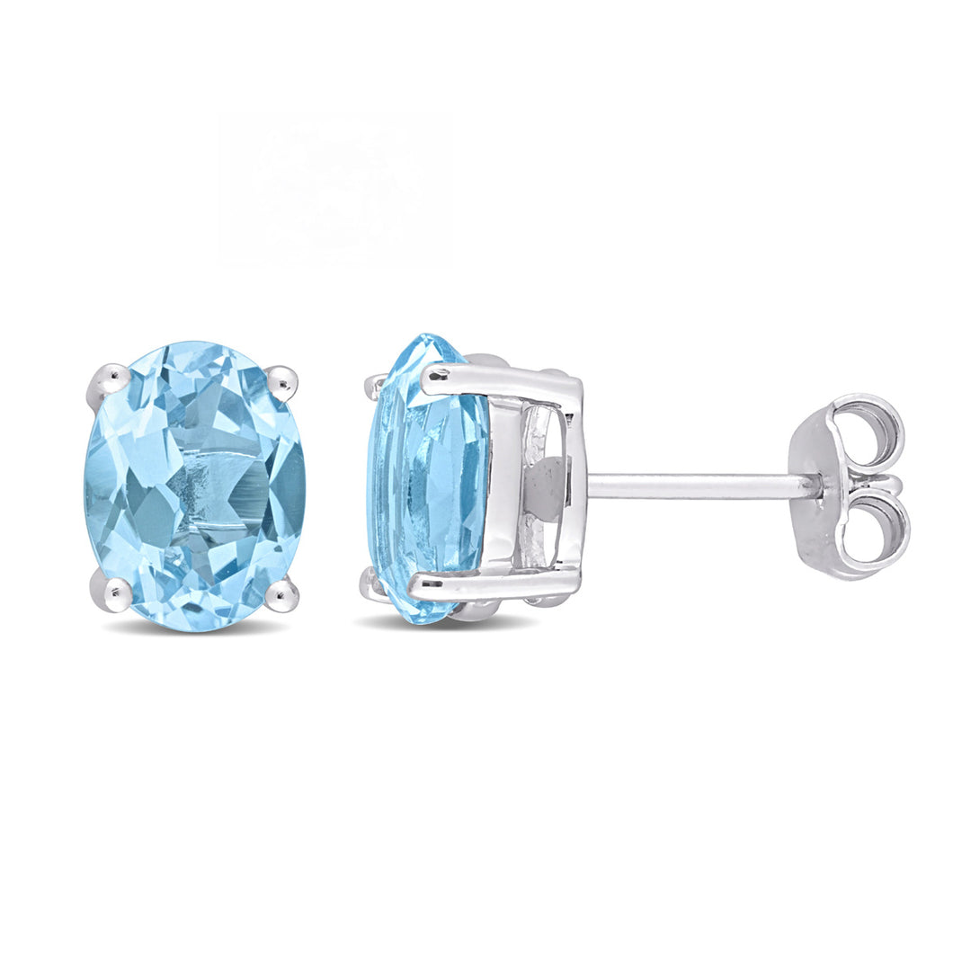 5.00 Carat (ctw) Blue Topaz Oval Stud Earrings in Sterling Silver Image 1