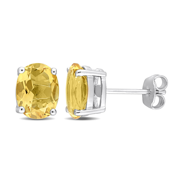 3.30 Carat (ctw) Citrine Oval Stud Earrings in Sterling Silver Image 1