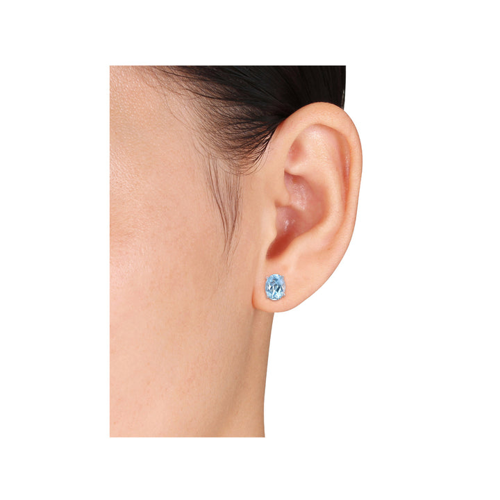 5.00 Carat (ctw) Blue Topaz Oval Stud Earrings in Sterling Silver Image 4