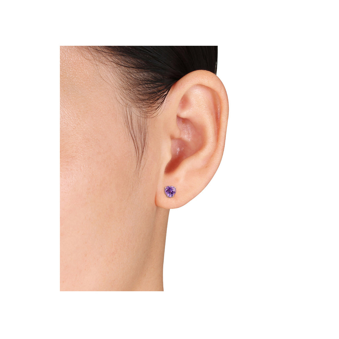 1.10 Carat (ctw) Amethyst Heart Stud Earrings in Sterling Silver Image 4