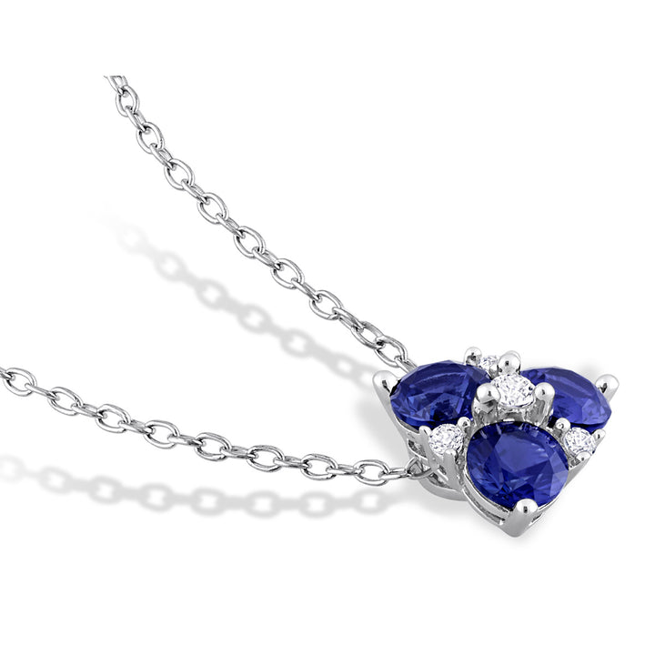 1.35 Carat (ctw) Lab-Created Blue Three Stone Pendant Necklace in Sterling Silver with Chain Image 2