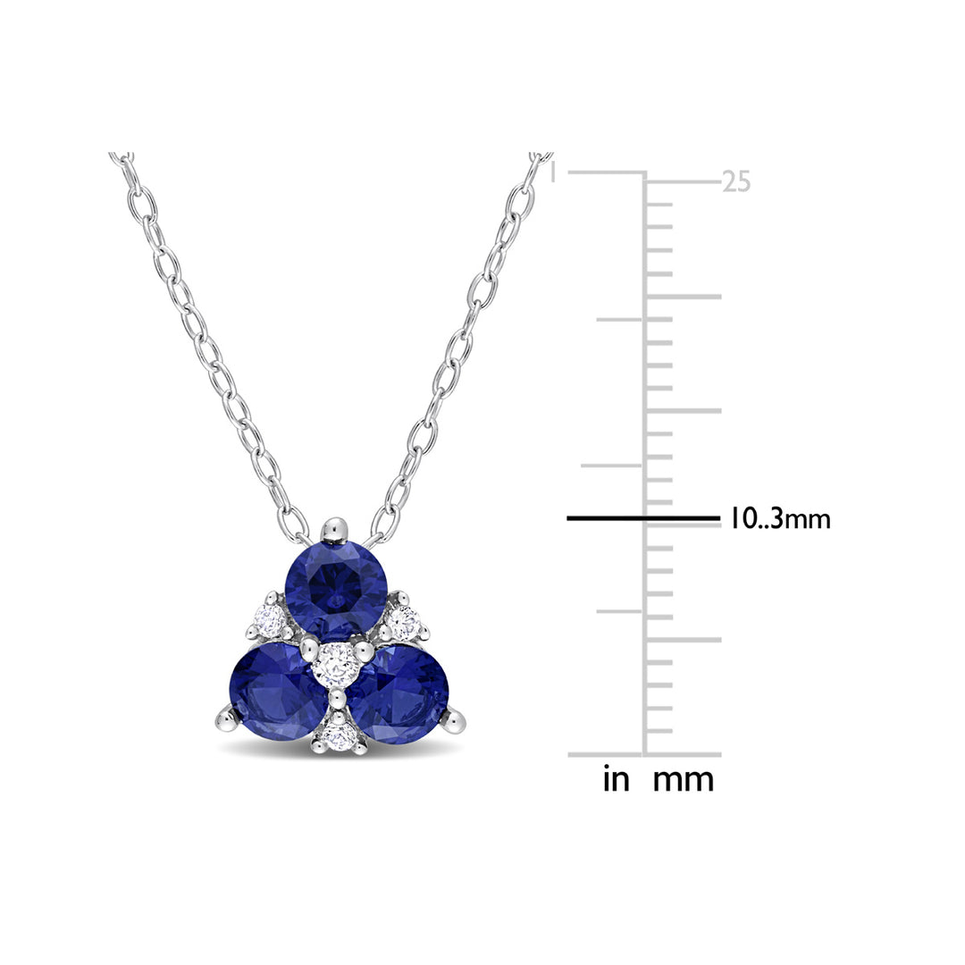 1.35 Carat (ctw) Lab-Created Blue Three Stone Pendant Necklace in Sterling Silver with Chain Image 3