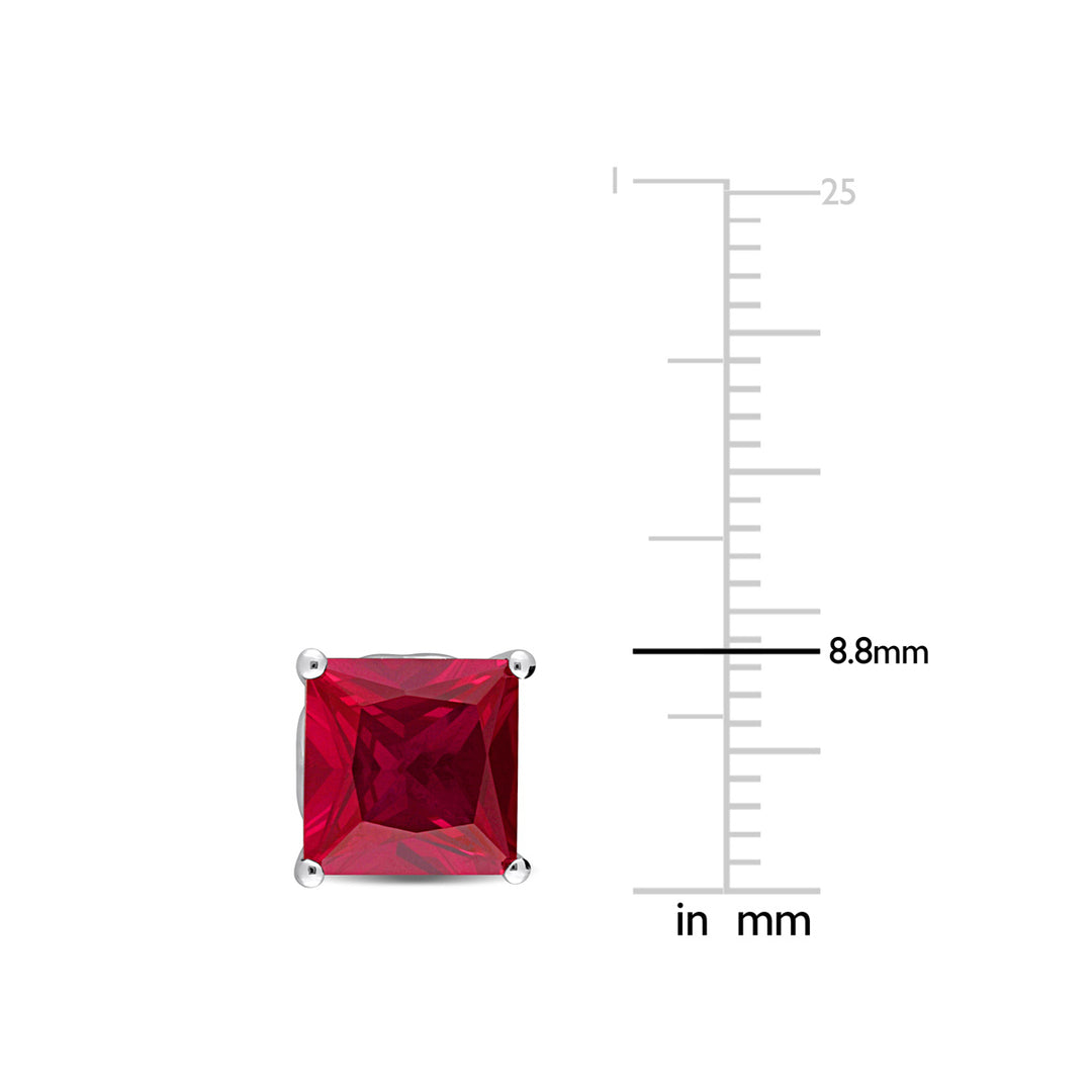 6.10 Carat (ctw) Lab-Created Ruby Solitaire Earrings in Sterling Silver (8mm) Image 3