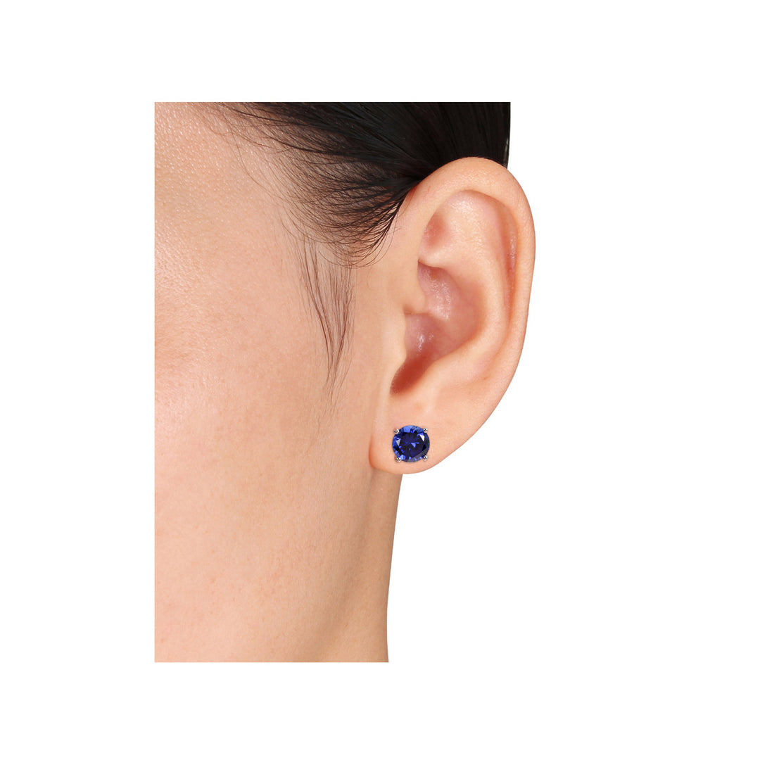 4.80 Carat (ctw) Lab-Created Blue Sapphire Round Ruby Solitaire Earrings in Sterling Silver (8mm) Image 4