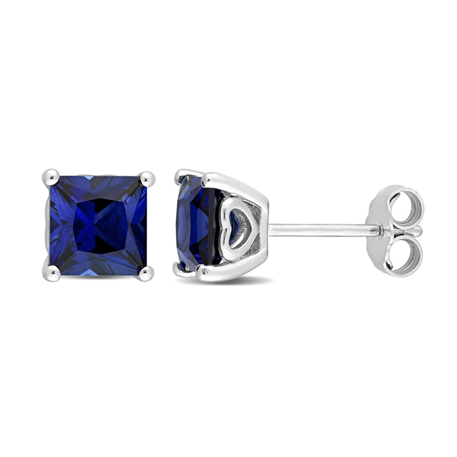 2.68 Carat (ctw) Lab-Created Princess Blue Sapphire Solitaire Earrings in Sterling Silver (6mm) Image 1