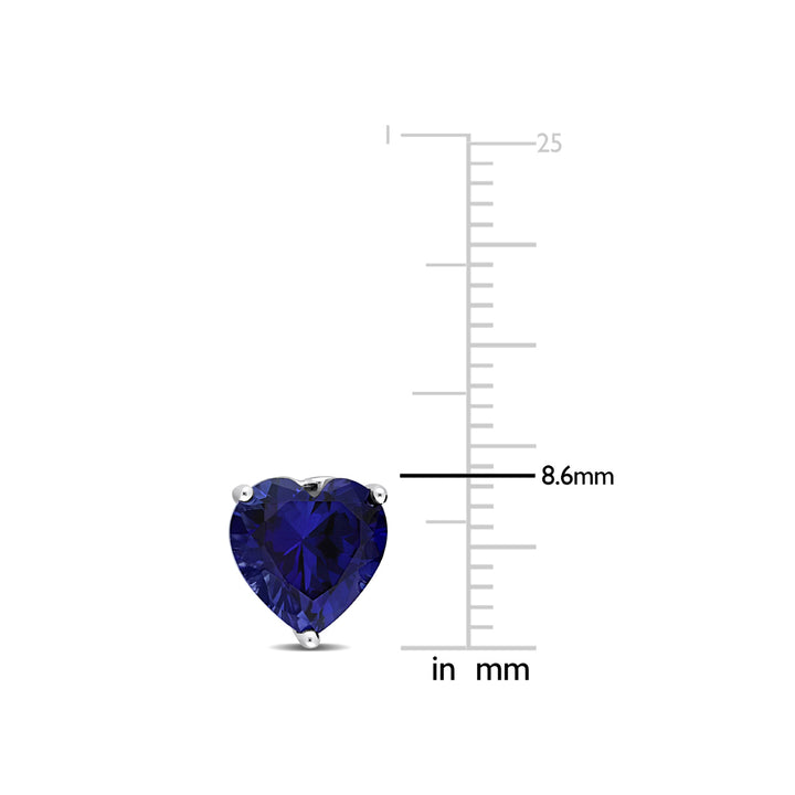 4.50 Carat (ctw) Lab-Created Blue Sapphire Heart Solitaire Earrings in Sterling Silver (8mm) Image 3