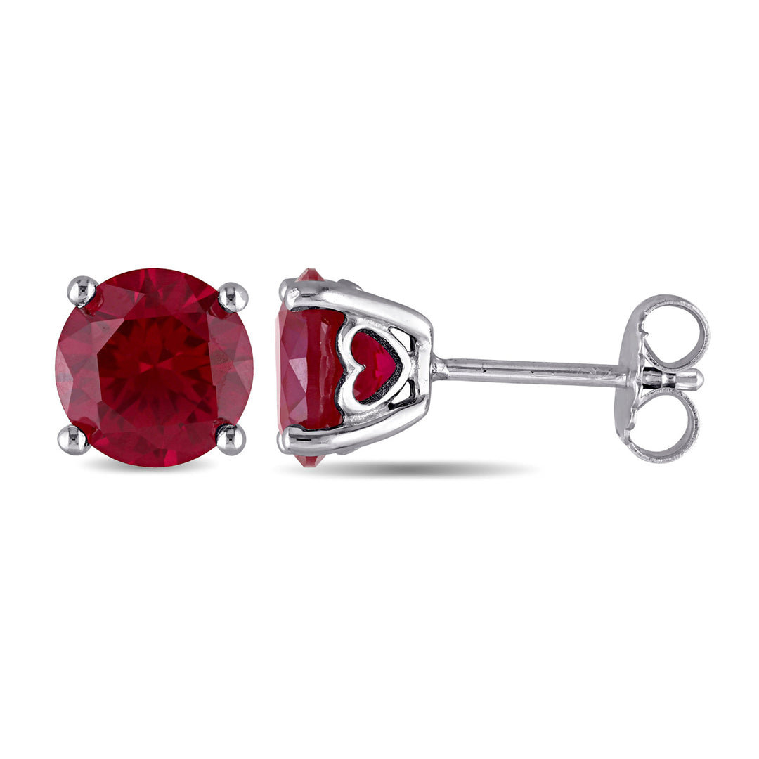 4.80 Carat (ctw) Lab-Created Round Ruby Solitaire Earrings in Sterling Silver (8mm) Image 1