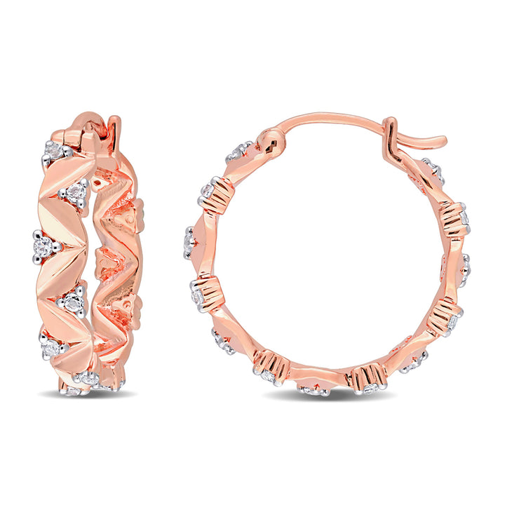 3/4 Carat (ctw) White Topaz Hoop Earrings in Rose Plated Sterling Silver Image 1