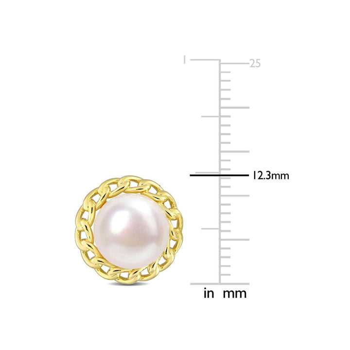 8-8.5mm White Freshwater Cultured Pearl Stud Earrings in Yellow Plated Sterling Silver Image 2