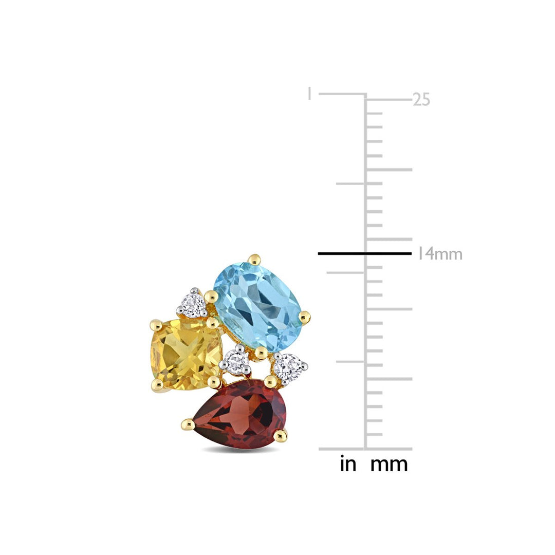 4.90 Carat (ctw) Garnet Blue Topaz and Citrine Button Earrings in Yellow Plated Sterling Silver Image 3