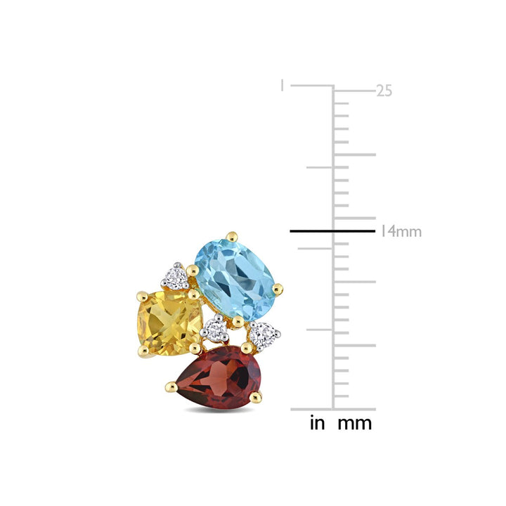 4.90 Carat (ctw) Garnet Blue Topaz and Citrine Button Earrings in Yellow Plated Sterling Silver Image 3