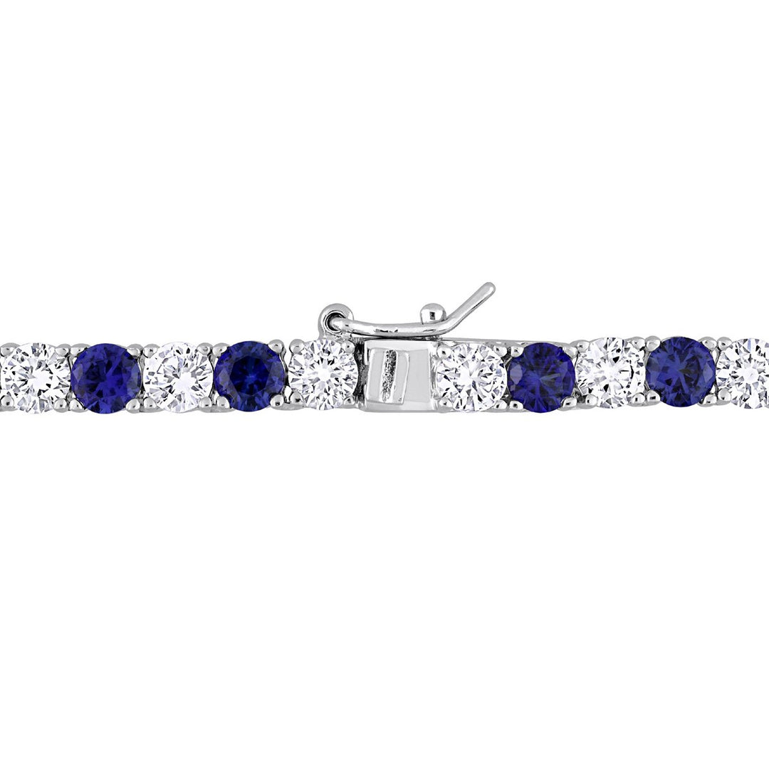 47 Carat (ctw) Lab-Created Blue and White Sapphire Bracelet Necklace Set in Sterling Silver Image 4