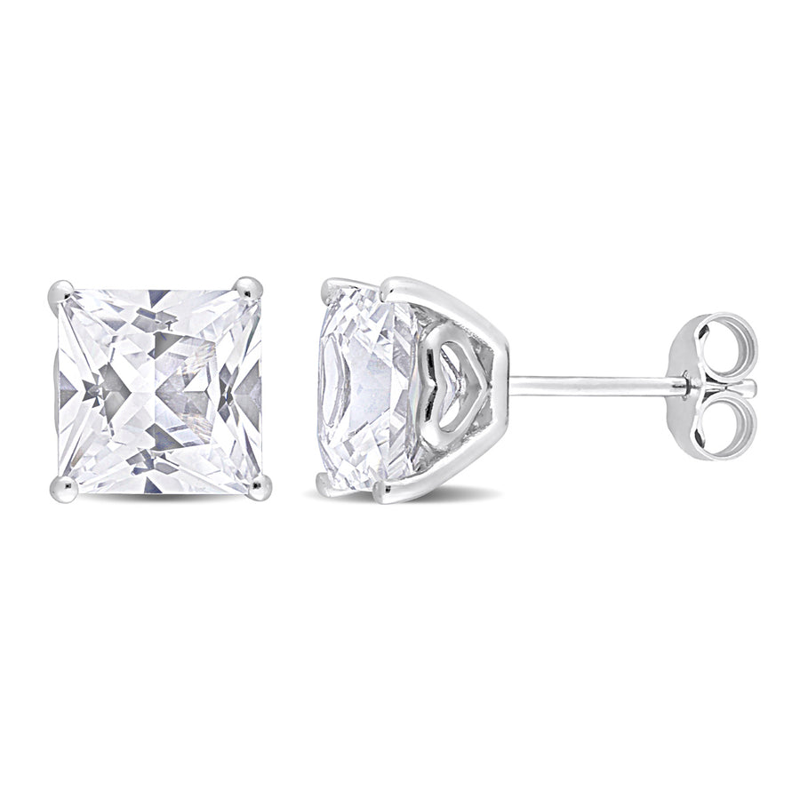 6.10 Carat (ctw) Lab-Created White Sapphire Square Solitaire Earrings in Sterling Silver (8mm) Image 1