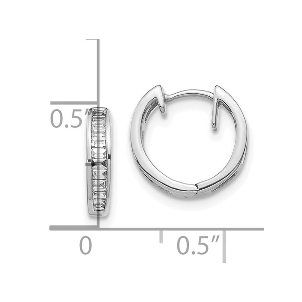 1/5 Carat (ctw) Baguette Diamond Hoop Earrings in 10K White Gold Image 4