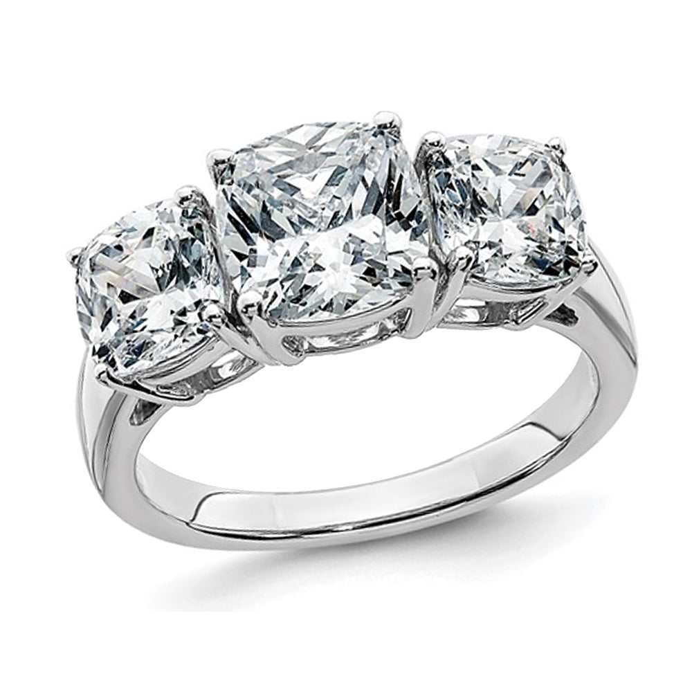 3.70 Carat (ctw) Synthetic Moissanite Three-Stone Ring in 14K White Gold Image 1