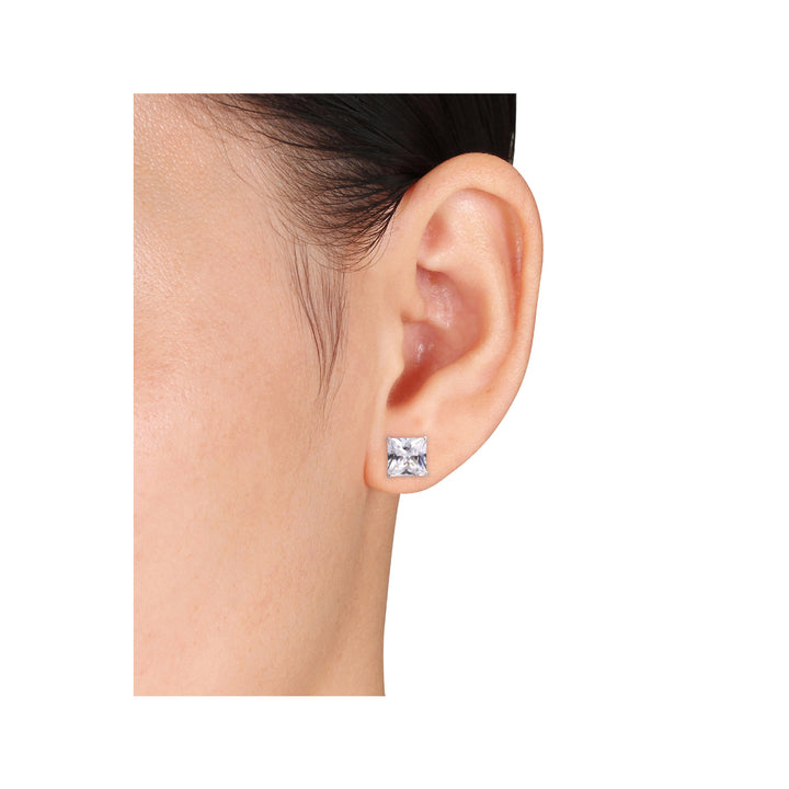 6.10 Carat (ctw) Lab-Created White Sapphire Square Solitaire Earrings in Sterling Silver (8mm) Image 4