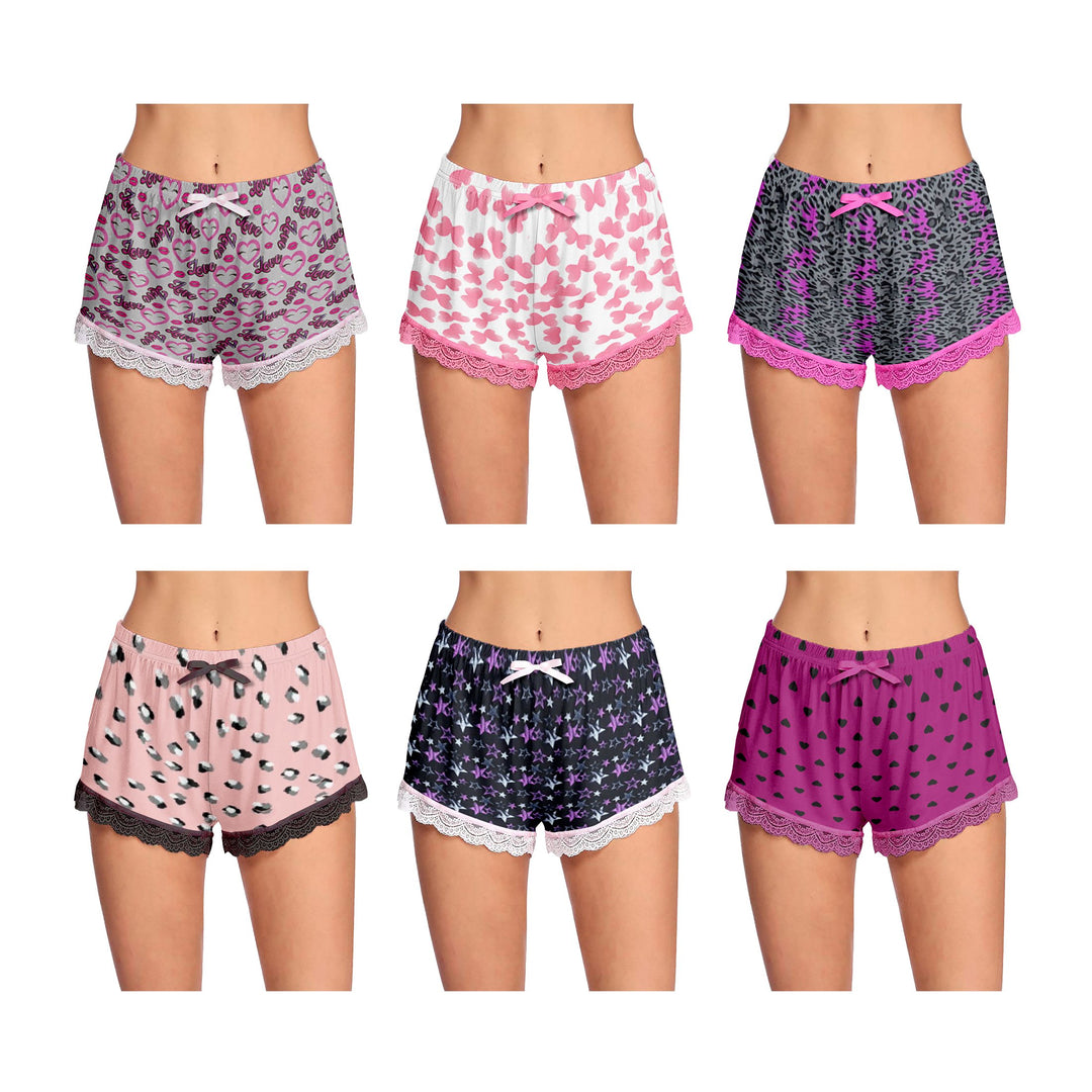 4-Pack: Womens Comfy Laced Hem Lounge Sleep Pajama Shorts Image 4