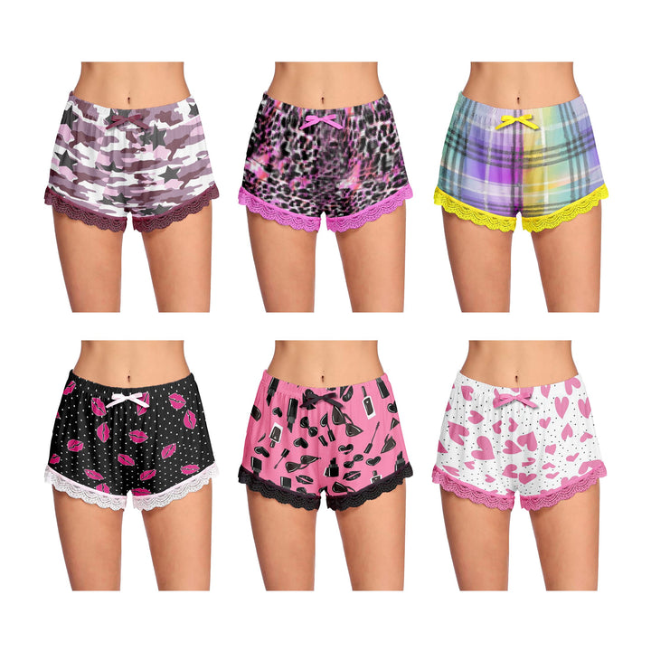 4-Pack: Womens Comfy Laced Hem Lounge Sleep Pajama Shorts Image 6