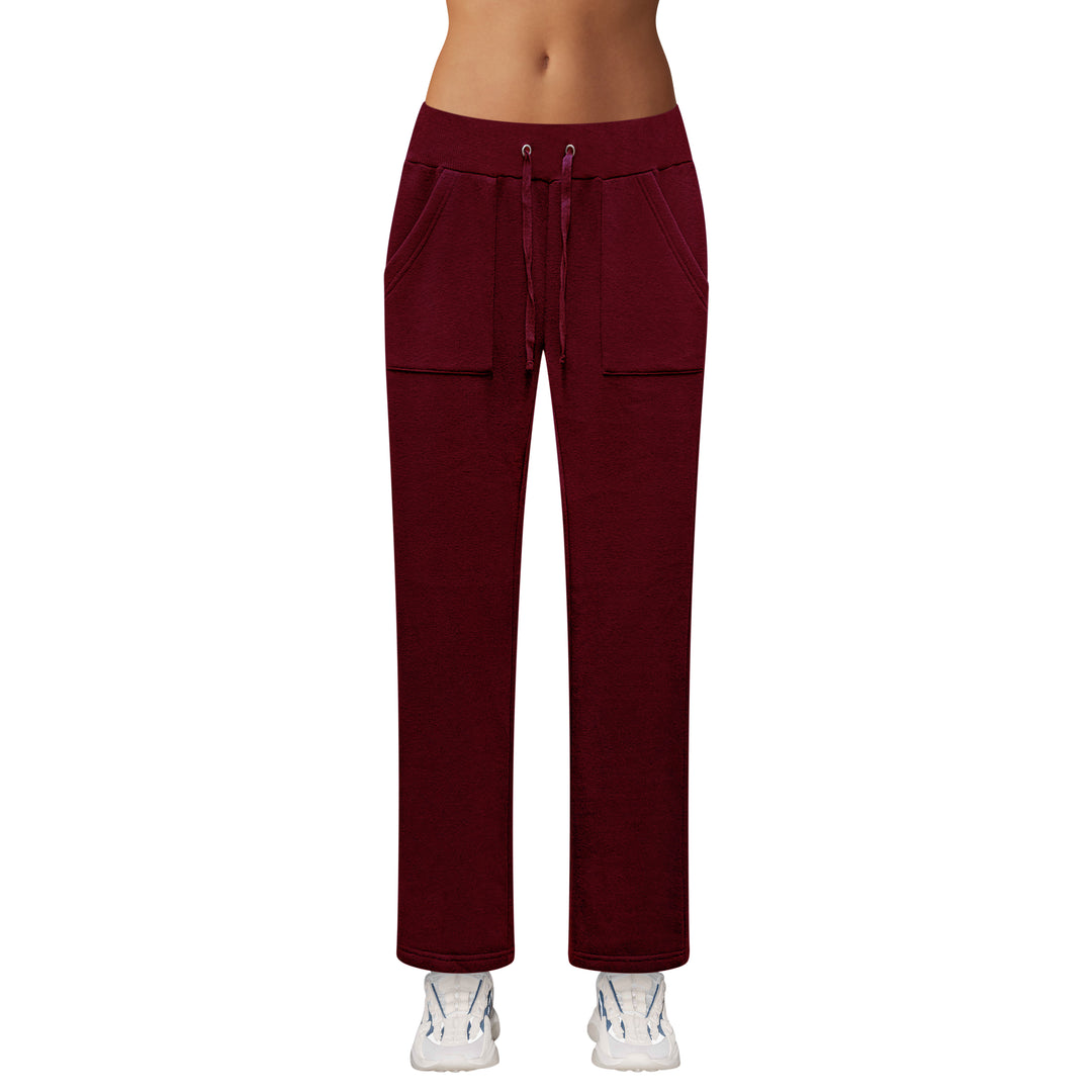 Womens Fleece Lined Pants with Pockets Elastic Waistband Cozy Sweatpants Image 4