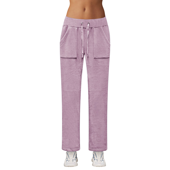 Womens Fleece Lined Pants with Pockets Elastic Waistband Cozy Sweatpants Image 4