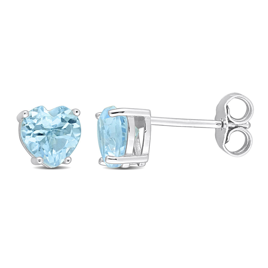 1.95 Carat (ctw) Blue Topaz Heart Stud Earrings in Sterling Silver Image 1