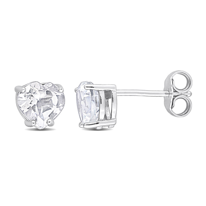 1.95 Carat (ctw) White Topaz Heart Solitaire Earrings in Sterling Silver (6mm) Image 1