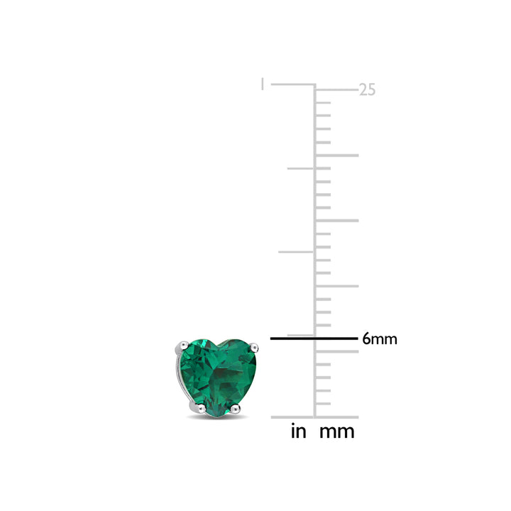1.50 Carat (ctw) Lab-Created Emerald Heart Stud Earrings in Sterling Silver Image 3