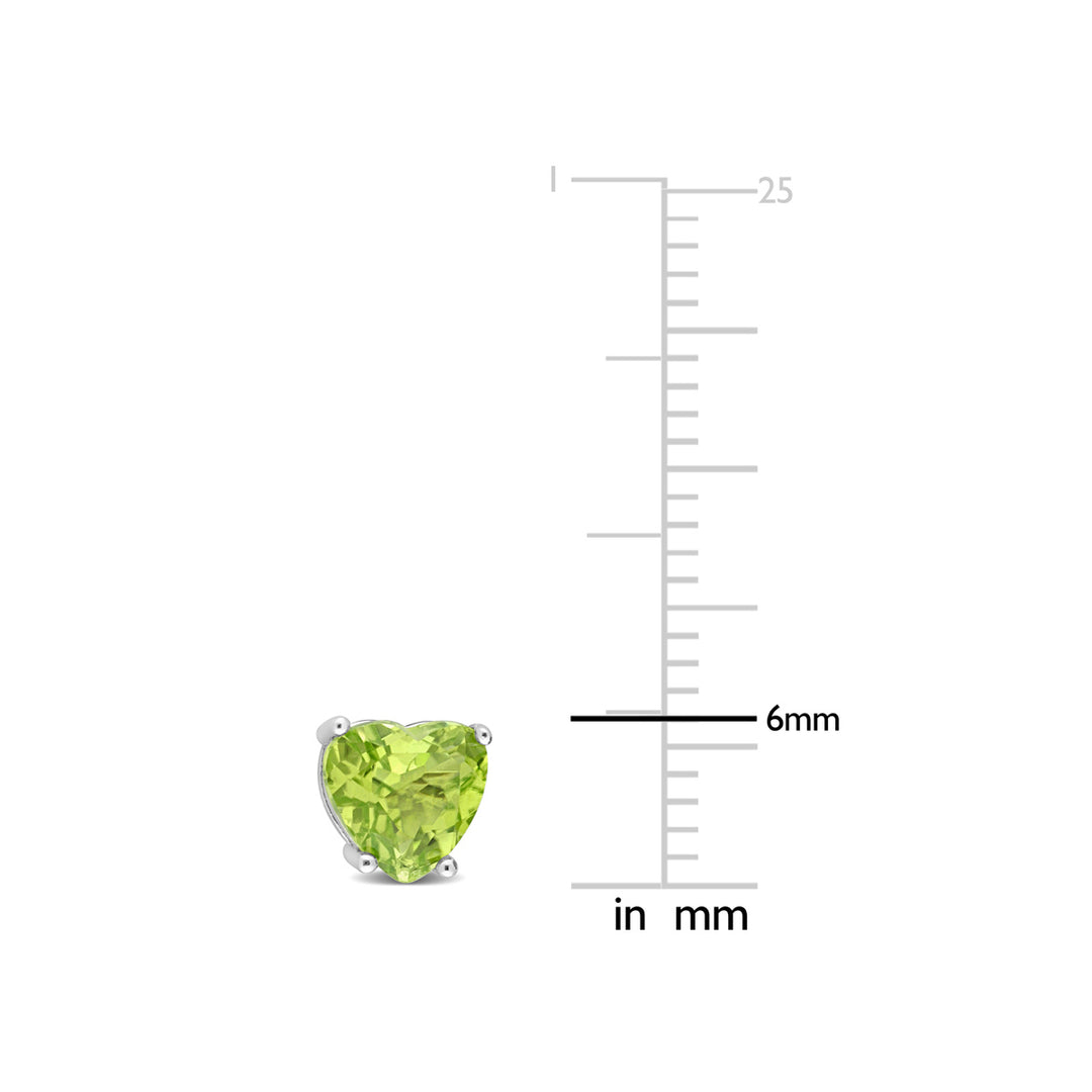 1.68 Carat (ctw) Peridot Heart Stud Earrings in Sterling Silver Image 3