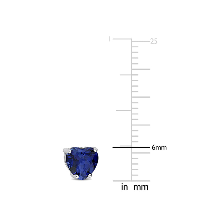 1.80 Carat (ctw) Lab-Created Blue Sapphire Heart Stud Earrings in Sterling Silver Image 3