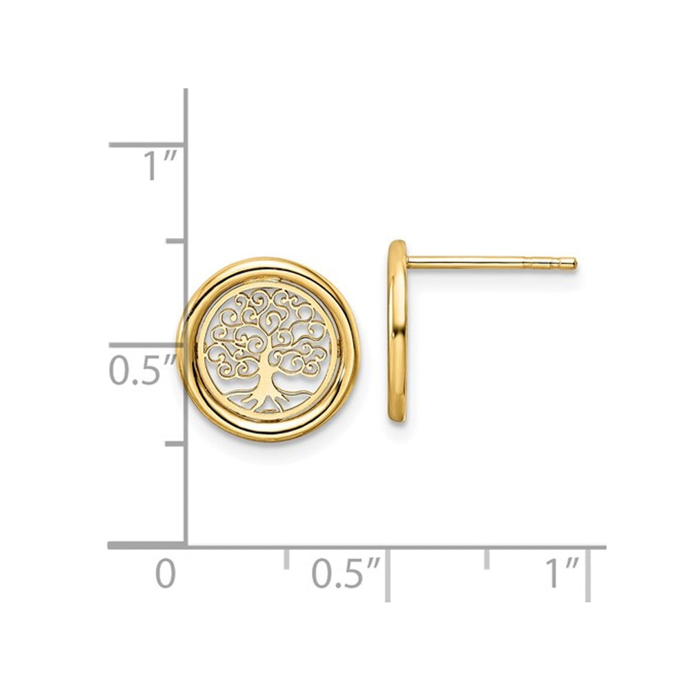 14K Yellow Gold Tree of Life Button Stud Earrings Image 3