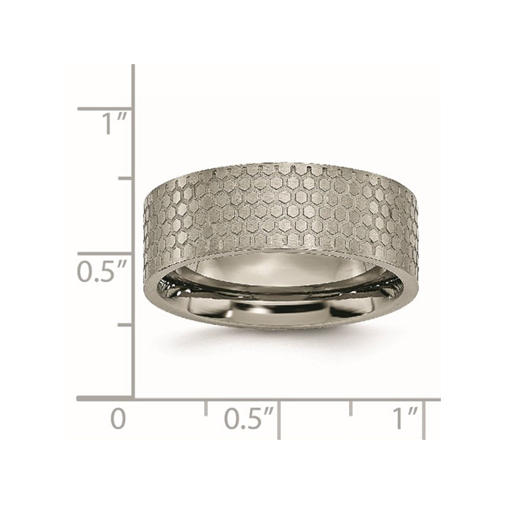 Mens Titanium Pattern Brushed Flat Band Ring 8mm Image 3