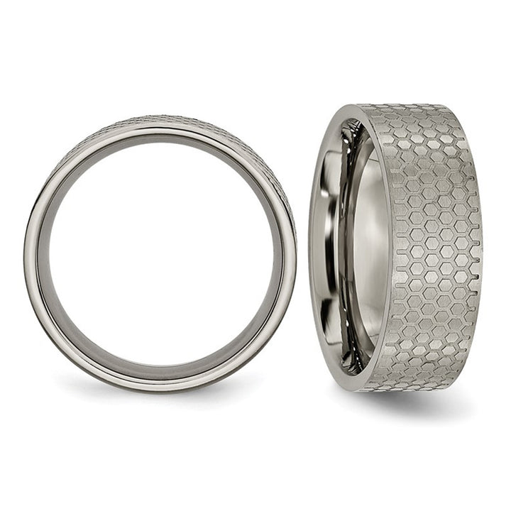 Mens Titanium Pattern Brushed Flat Band Ring 8mm Image 4