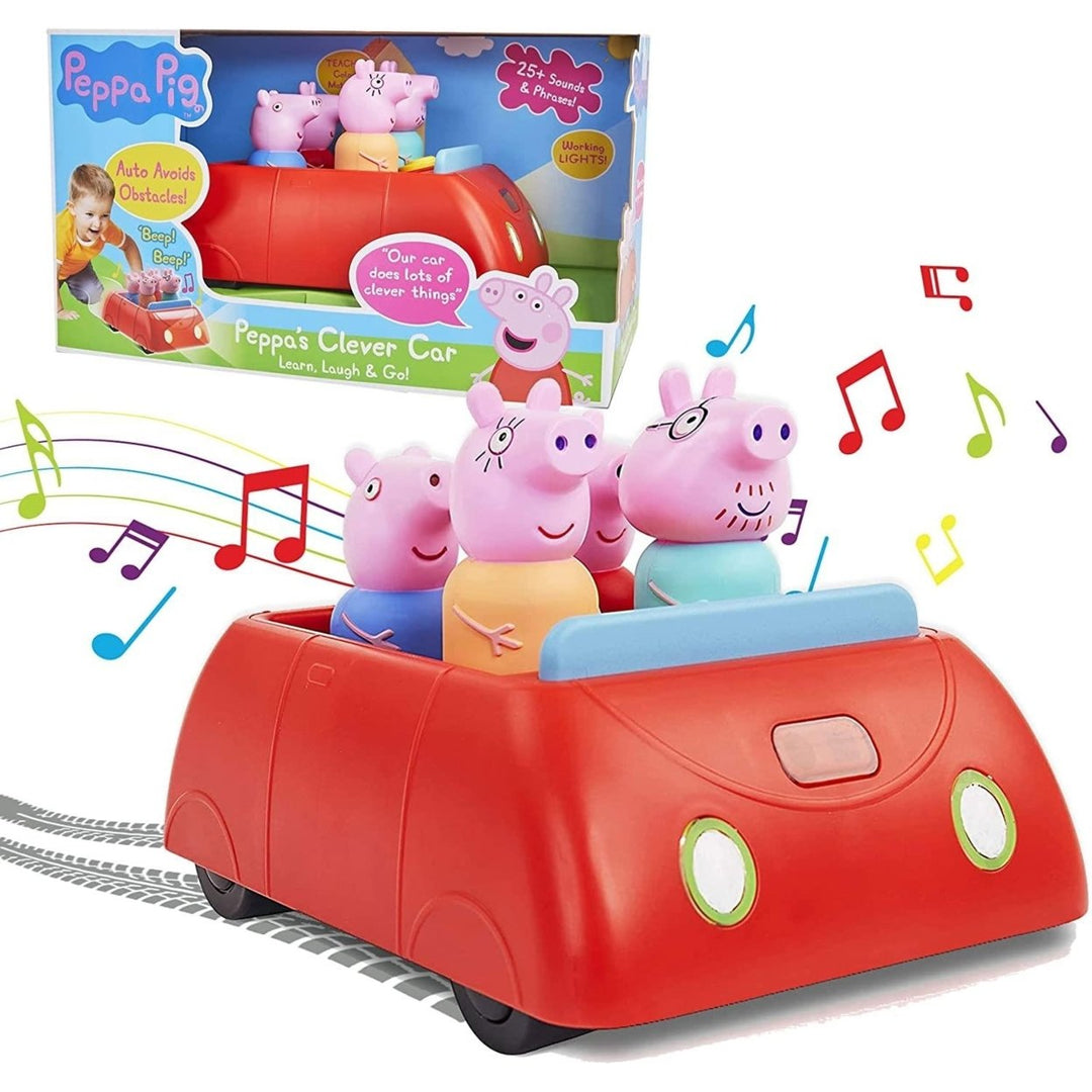 Peppa Pigs Family Red Clever Car Lights Sounds George Daddy Mummy Pig WOW Stuff Image 1