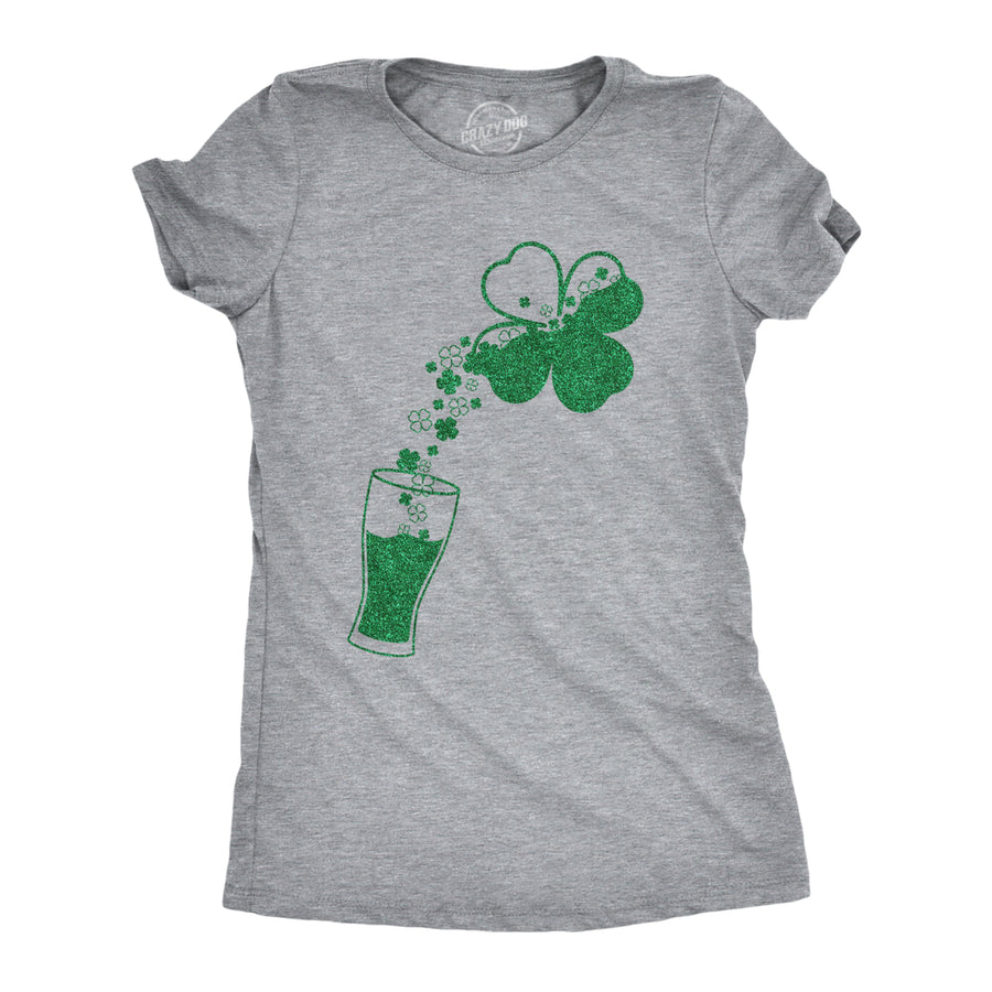 Womens Pouring Glitter Shamrock T Shirt Funny Cool St Paddys Day Parade Drinking Tee For Ladies Image 1