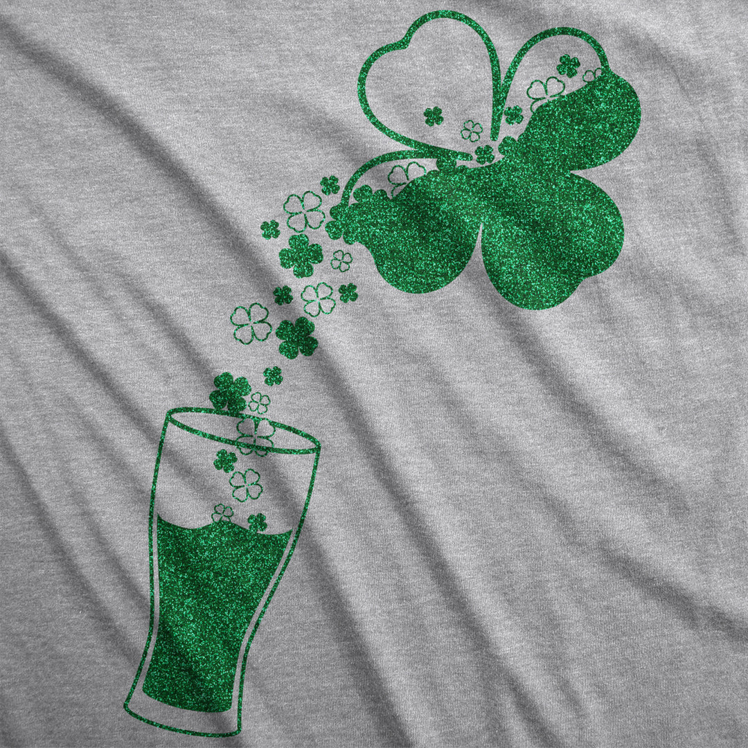 Womens Pouring Glitter Shamrock T Shirt Funny Cool St Paddys Day Parade Drinking Tee For Ladies Image 2