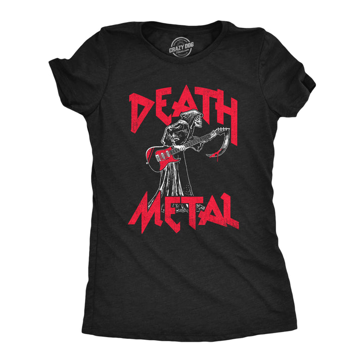 Womens Death Metal T Shirt Funny Brutal Grim Reaper Bloody Guitar Tee For Ladies Image 1