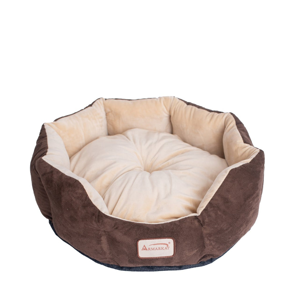 Armarkat Model C01 Pet Bed with polyfill in Beige and Mocha for Cats and Extra Small Dogs Image 2