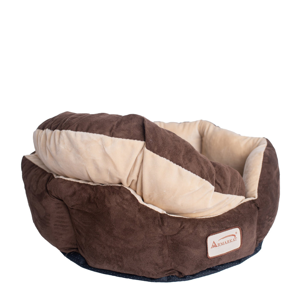 Armarkat Model C01 Pet Bed with polyfill in Beige and Mocha for Cats and Extra Small Dogs Image 3