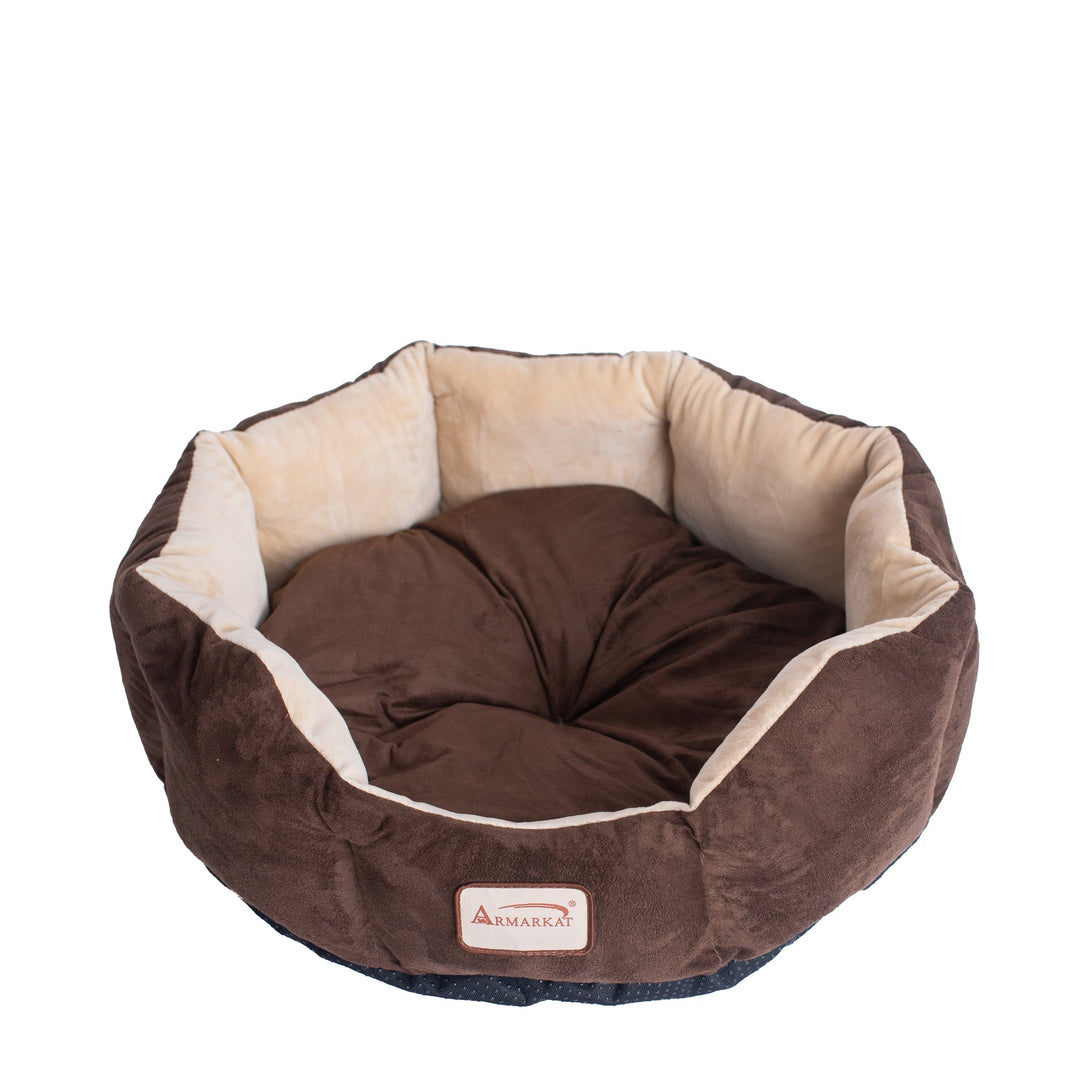 Armarkat Model C01 Pet Bed with polyfill in Beige and Mocha for Cats and Extra Small Dogs Image 4