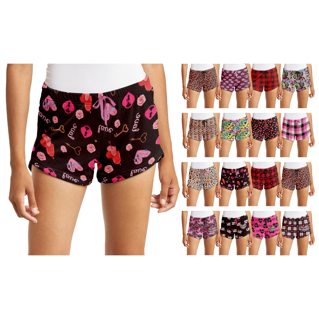 Ladies Velour Velvet Printed Shorts 3-Pack Soft Comfortable Drawstring Waist Image 8