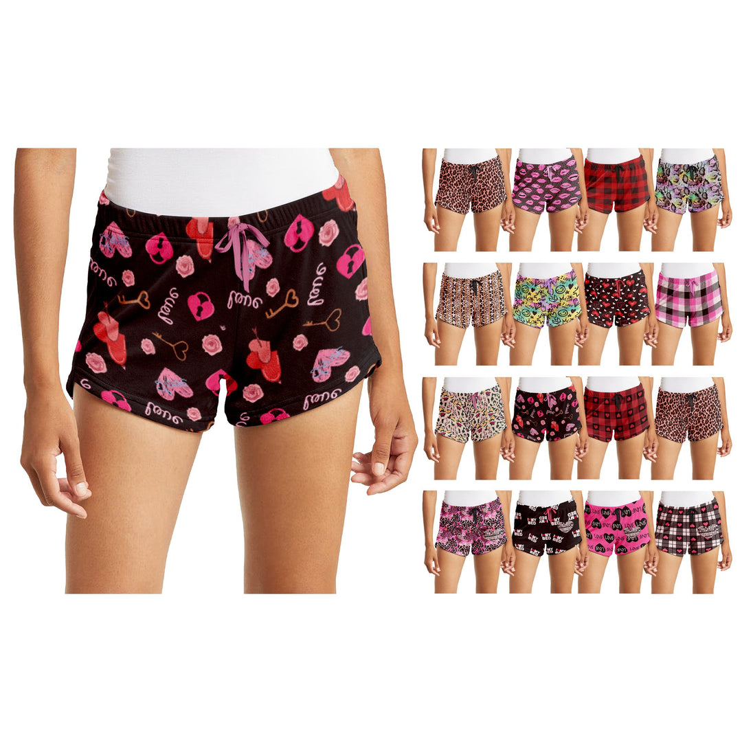 Ladies Velour Velvet Printed Shorts 3-Pack Soft Comfortable Drawstring Waist Image 1