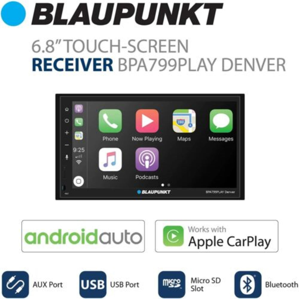 Blaupunkt 2-DIN 6.8" Carplay Android Auto Multimedia Bluetooth Car Receiver Image 2