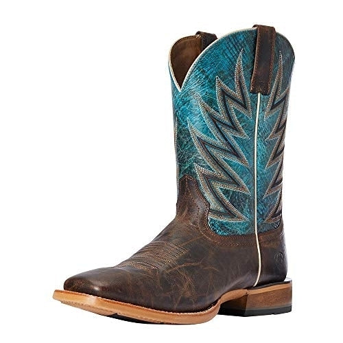 ARIAT Mens Challenger Stout Western Boot Wide Square Toe Stout Brown Atlanta Blue - 10033942 Image 1